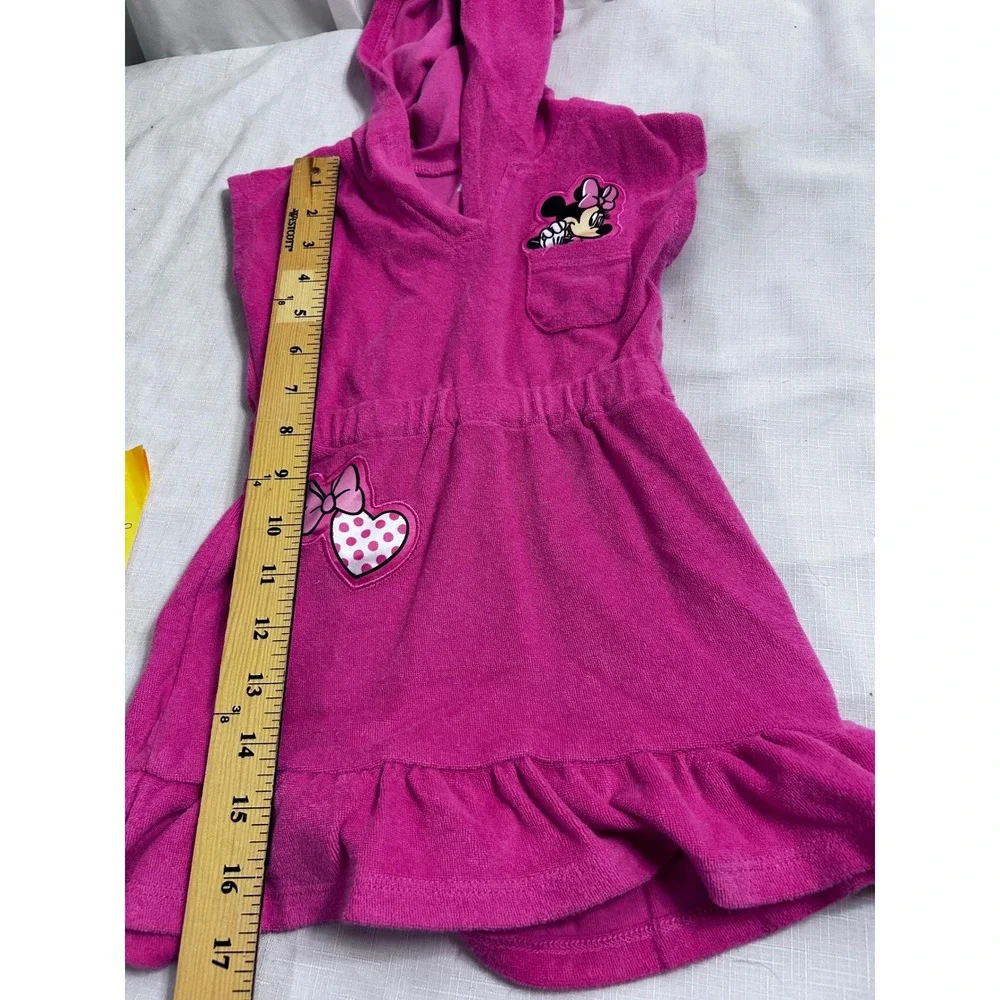 Disney Minnie Mouse Swim Cover Up 2T Pink Terry Cloth Hooded Dress Girls